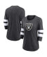 ფოტო #4 პროდუქტის Women's Heathered Charcoal Las Vegas Raiders Primary Logo 3/4 Sleeve Scoop Neck T-shirt