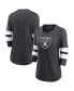 Women's Heathered Charcoal Las Vegas Raiders Primary Logo 3/4 Sleeve Scoop Neck T-shirt