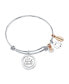 ფოტო #2 პროდუქტის "Live Laugh Love" Flower Bangle Bracelet in Stainless Steel & Rose Gold-Tone with Silver Plated Charms