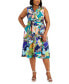 Фото #1 товара Plus Size Printed Sleeveless Tie-Waist Satin Dress