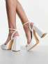 Glamorous platform heel sandals in white patent