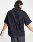 COLLUSION crinkle satin skater shirt with contrast seam in black