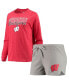 ფოტო #3 პროდუქტის Women's Heathered Red, Gray Wisconsin Badgers Raglan Long Sleeve T-shirt and Shorts Sleep Set