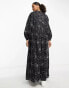 ASOS DESIGN embroidered drop waist smock maxi dress in mono floral