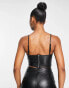 Фото #4 товара Miss Selfridge diamonte trim faux leather corset top in black co-ord