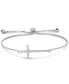 ფოტო #1 პროდუქტის Cubic Zirconia Cross Adjustable Slider Bolo Bracelet in Silver Plate