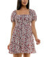 ფოტო #1 პროდუქტის Juniors' Pleat-Front Smocked-Back Puff-Sleeve Dress