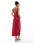 Фото #2 товара Miss Selfridge satin lace trim maxi dress in wine red