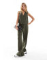 Фото #1 товара Pieces tailored multiway button leg trouser co-ord in khaki