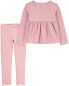 Toddler 2-Piece Long-Sleeve Peplum Top & Ribbed Leggings Set 3T