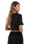 Kaiia boucle button through pocket detail crop top co-ord in black