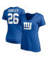 Фото #2 товара Women's Saquon Barkley Royal New York Giants Player Icon Name and Number V-Neck T-shirt
