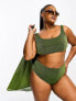 Фото #1 товара ASOS DESIGN Curve mix and match glitter high waist bikini bottom in green