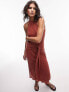 Topshop rib sleeveless jersey tie waist midi dress in rust