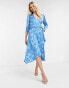 Liquorish midi dress with long sleeves in blue floral print