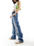 Фото #1 товара Bershka turn down waistband wide leg jeans in indigo wash