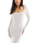 Фото #6 товара Miss Selfridge long sleeve square neck super soft bodycon maxi dress in grey marl