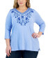 Фото #1 товара Plus Size Embroidered V-Neck Knit Tunic Top, Created for Macy's