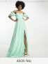 ASOS DESIGN Tall sweetheart neck off shoulder pleated maxi dress in sage green