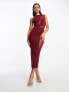 Фото #3 товара ASOS DESIGN asymmetric cut out mesh midi dress in red