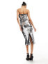 Mango bandeau sequin midi dress in silver