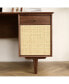 Black Walnut Desk With Natural Rattan Net - Large Home Office Workstation With Storage 57.09 Inch