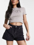 Urban Revivo high waist denim shorts with raw hem in black