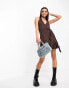 Фото #2 товара Daisy Street Y2K halter neck jersey plunge mini dress with belt detail