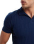 ASOS DESIGN muscle ribbed revere polo in blue