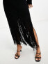 & Other Stories knitted midi dress with fringe skirt detail in black