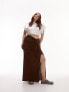 Фото #1 товара Topshop Curve slinky twist front maxi skirt in chocolate