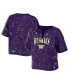 Фото #1 товара Women's Purple Washington Huskies Bleach Wash Splatter Cropped Notch Neck T-shirt