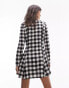 Topshop v neck brushed check mini shirt dress in mono