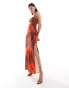 Фото #1 товара ASOS DESIGN satin wide neck cross back strap maxi dress in rust floral print