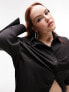 Фото #3 товара Topshop Curve satin oversized shirt in black