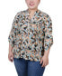 Фото #1 товара Plus Size 3/4 Roll Tab Sleeve Y-Neck Top