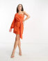 Collective the Label Petite exclusive one shoulder mini dress in orange heart print