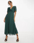 ASOS DESIGN pleated bodice flutter sleeve pleat midi dress in pine green