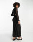 ASOS DESIGN Tall ribbed long sleeve midi dress with crochet insert in black