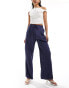 River Island poplin wide leg trouser in navy stripe Синий, 36 - фото #1