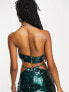 Фото #2 товара Kyo The Brand sequin bandeau crop top 3 piece co-ord in green
