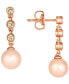 ფოტო #2 პროდუქტის Strawberry Pearl (6mm) & Nude Diamond (1/6 ct. t.w.) Drop Earrings in 14k Rose Gold