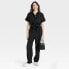 Women's Short Sleeve Linen Boilersuit - Universal Thread Black 2
