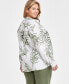 Фото #1 товара Plus Size Printed 100% Linen Button-Front Shirt, Created for Macy's