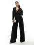 True Violet satin plunge jumpsuit in black