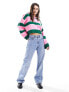 Фото #5 товара ASOS DESIGN jumper with button collar in stripe in pink and green