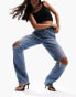 ASOS DESIGN 90's straight jean in mid blue with knee rips