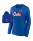 Фото #1 товара Women's Royal Chicago Cubs Run The Bases Long Sleeve T-shirt and Cuffed Knit Hat with Pom Combo Set