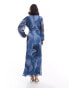 Фото #2 товара ASOS DESIGN ruched channel detail maxi dress in blue marble print