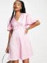 Фото #3 товара Flounce London Petite satin flutter sleeve mini dress in pink